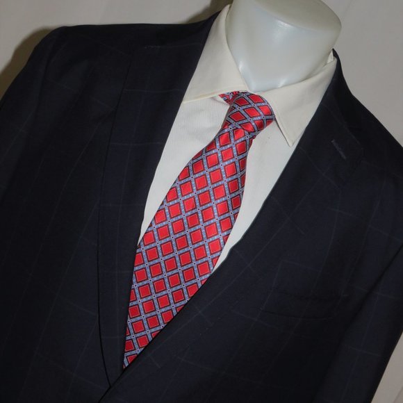 Trunk Club Custom Navy Blue Windowpane Flat Front Two Button Suit 44R - Picture 5 of 16